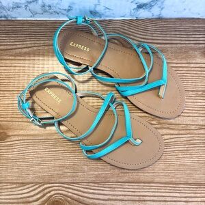 Express Teal Blue and Tan Strappy Sandals Size 7